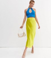 New Look Light Green Satin Bias Cut Midi Skirt